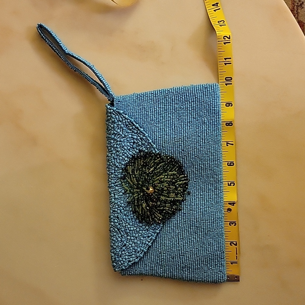 Beaded small purse wristlet turquoise  and green